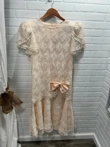 Vestido vintage años 80 cintura caída - encaje superpuesto talla 14 - Imagen 1 de 13