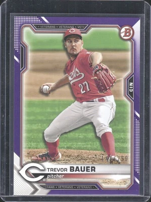 Bowman #9 2021 Trevor Bauer púrpura #/250 Foto 1 de 2