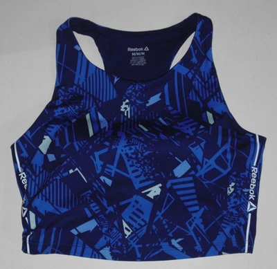 Sujetador sin mangas Reebok para mujer estampado soporte medio recortado azul talla M Foto 1 de 4