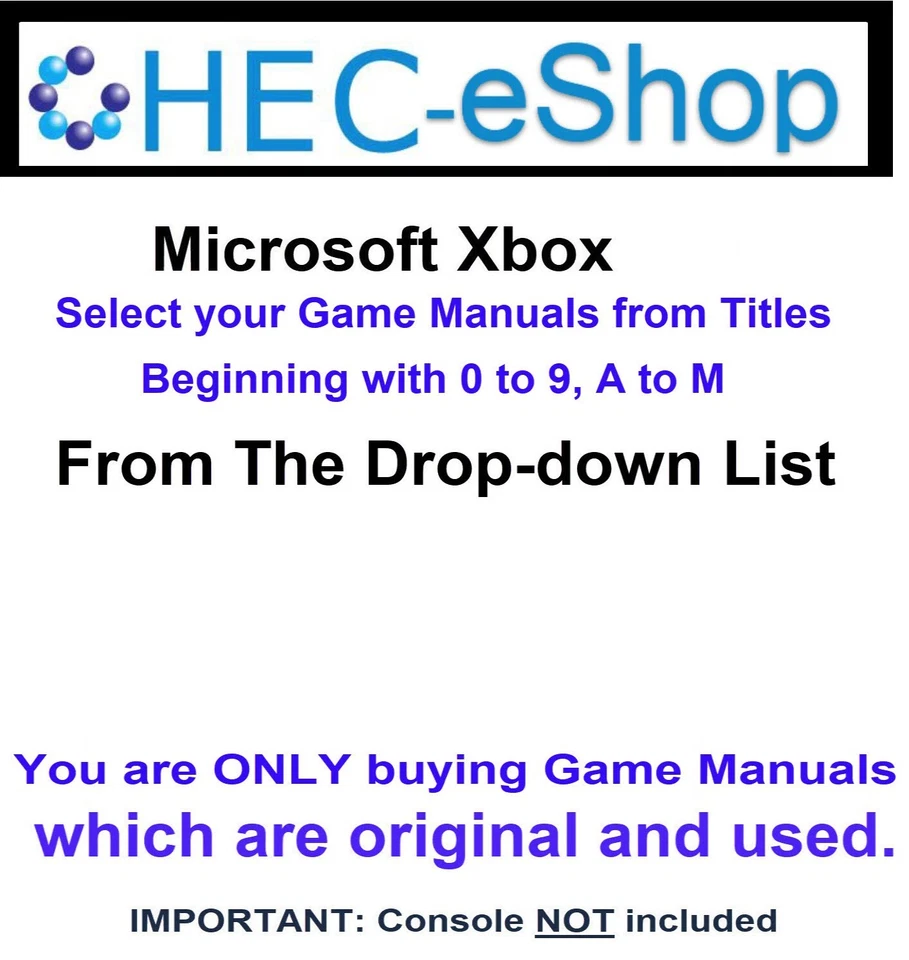 Microsoft Xbox Instruction Booklet Only - Choose From Drop-Down List 0 9, A - M - Image 1 of 1