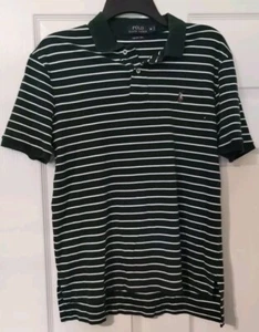 Polo Ralph Lauren manica corta taglia M verde bianca a righe 100% cotone - Foto 1 di 7
