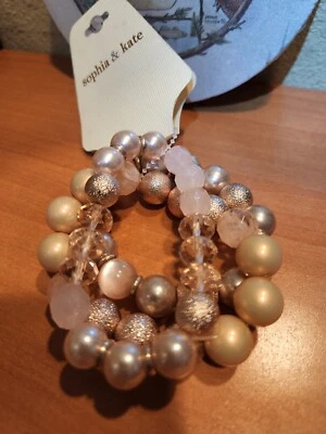 玫瑰金和粉红色串珠弹力手链。 全新带标签。  漂亮。 — 第 1/2 张图片