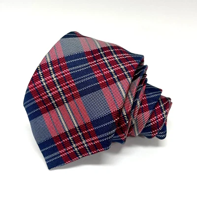 Gravata masculina Ben Sherman - 100% seda azul vermelha xadrez largura fina - Imagem 1 de 4