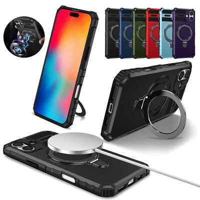 For iPhone 15 16 Pro Max 14 13 12 11 Magnetic MagSafe Shockproof Ring Stand Case - Image 1 of 4