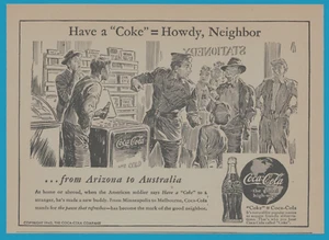 1943 WWII Coca Cola coke soda PRINT AD American Soldier in Australia icebox Army - Picture 1 of 3