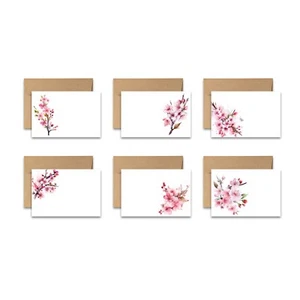 12 Flat Note card Floral Stationery with Envelopes - Cherry Blossom - 2 of each - Picture 1 of 7