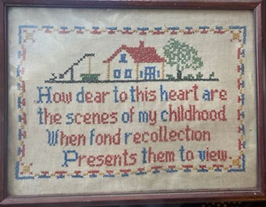 Cross Stitch Framed Sampler 13 x 17 Antique  - Imagen 1 de 5