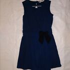 Kanva Fashion Cotton Pleated Dress Sleeveless Blue With Black Bow Size S