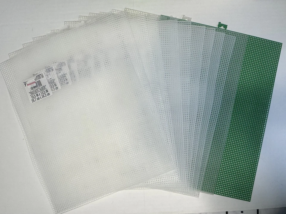 # 7 Mesh Count Darice 10 Clear 1 Green Plastic Canvas Sheet 10.5 x 13.5” - Image 1 of 1
