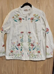 Quacker Factory Embroidered White Jacket Pink Sequin Butterflies Flowers 1X. - Picture 1 of 13