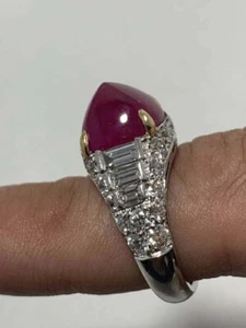 Lab created Sugar-loaf Ruby & CZ Women's Cocktail Ring In 935 Argentium Silver - Picture 1 of 8