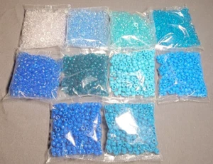 Perlen - Blautöne, Türkis. 10 Tüten verschiedene Farben, Kunststoff. 8mm x 5mm - Bild 1 von 11