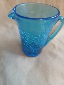 Vintage (1930-1940) Cobalt Blue Crackle Glass Creamer/ Mini Pitcher. 3" Tall.... - Picture 1 of 4