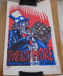 Jim Pollock Phish Ich will mehr Uncle Sam Linolschnitt Hanfpapier signiert limitierte Auflage - Bild 1 von 7