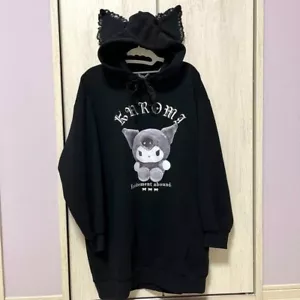 NWT Sanrio Kuromi Bow Ear Hoodie Black M-L Lolita Kawaii Jfashion Gothic JP F/S - Picture 1 of 7