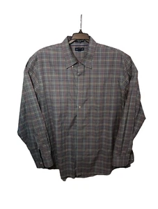 Lands' End Shirt Men XXL Traditional Fit No Iron Twill Gray Plaid Damage Sleeves - Picture 1 of 7