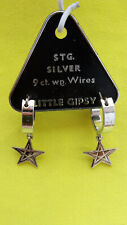 GYPSY EARRINGS, 925 Sterling Silver, 9CT WHITE GOLD WIRES. Engraved Star Drops