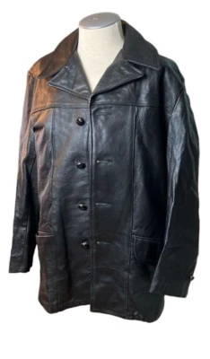 Abrigo de cuero para hombre Montgomery Ward 44 negro forrado R. Sherman vintage - clásico S Foto 1 de 4