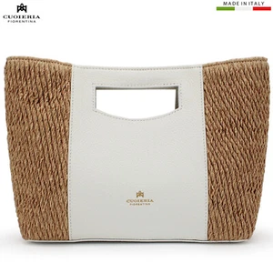 Cuoieria Fiorentina Tuscan white leather & raffia Bucket Tote bag Made in Italy - Picture 1 of 8