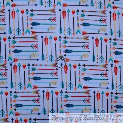 BonEful FABRIC FQ Cotton Quilt Flannel Red White Blue American Indian Arrow SALE - Image 1 of 4