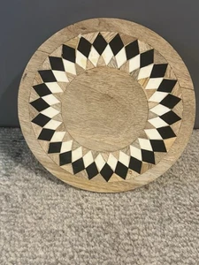 Vintage Boston Warehouse Trading Corp Wood Inlaid Geometric Trivet Made In India - Picture 1 of 2