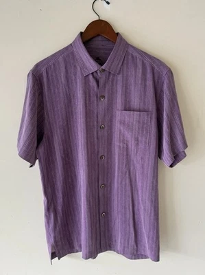 Tommy Bahama Shirt Mens Medium Purple 100% Silk Camp Short Sleeve Button Up - Image 1 of 4