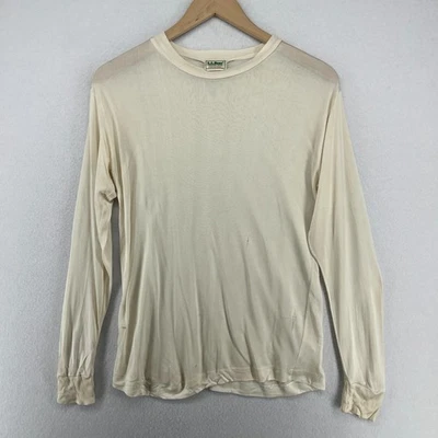 LL BEAN Top Womens S 100% Silk Base Layer Thermal Long Sleeve Off White VTG - Image 1 of 4