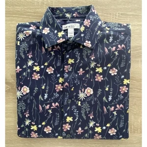 Bar III Men's Small 14-14.5 Slim Fit Dress Shirt Stretch Navy & Pink Floral NEW - Picture 1 of 12