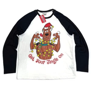 Scooby-Doo Get Your Jingle On Mens L White Raglan Stretch Christmas T-Shirt New - Picture 1 of 15