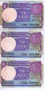 Extreme Rare 1 Rupees 786786 , 000786 and 786000 Number 3 Notes - Picture 1 of 2