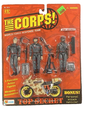 1996 Lanard The Corps TOP SECRET (3x Action Figures + Motorcycle) NEW SEALED #5 - Image 1 of 4
