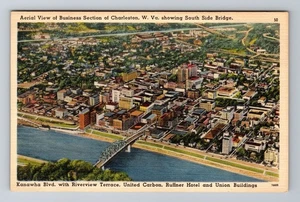 Charleston WV-West Virginia, South Side Bridge, Geschäftsviertel, alte Postkarte - Bild 1 von 2