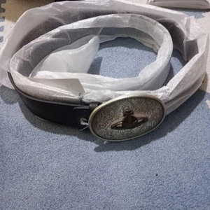 Vivienne Westwood Echtleder Gürtel Schwarz Silber Kugel Schnalle Aus Japan Neu - Bild 1 von 24
