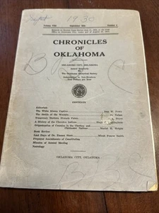 The Chronicles of Oklahoma Book by Oklahoma Historical Society Sept 1930 Native - Picture 1 of 7