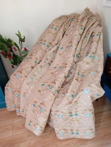 Bordado Flor Dorado Pato Huevo Azul 104" W X 64" d Forrado Cortinas Bahía Ventana - Imagen 1 de 7
