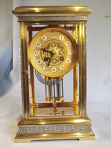 19c French 4 Glass Clock With Filigree Banding Super Dial Cover