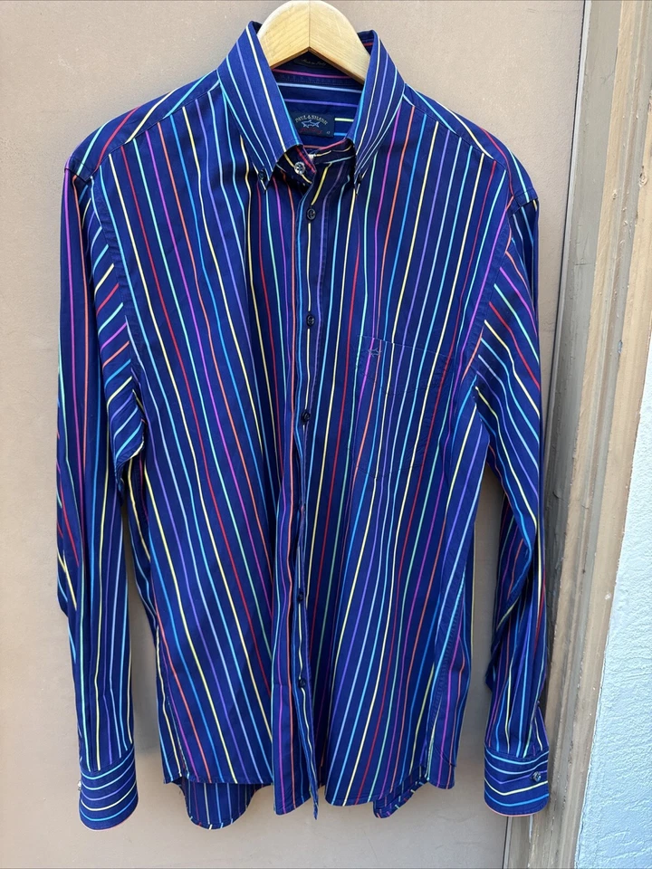 Paul & Shark Yachting Made in Italy the Yacht Club Multi-Color Stripe Shirt Sz42 - Image 1 of 4