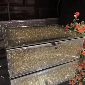 Goldglitzer verspiegelte Schmuckbox Glas Aufbewahrungsgetränk Hochzeit Schmuck Geschenkbox - Bild 1 von 8