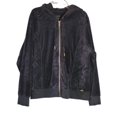 Chaqueta con capucha y cremallera acolchada negra de terciopelo Calvin Klein para mujer talla 2X Foto 1 de 4