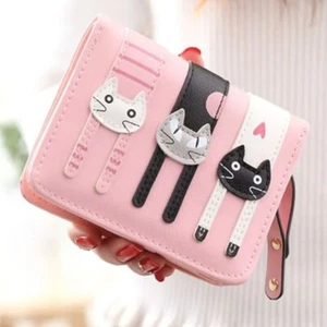 Cartera para damas linda rosa gatito gatos tarjetero cambio monedero - Imagen 1 de 3