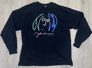 John Lennon Face Doodle Art T-Shirt XL Black Long Sleeve Beatles Rock Music Band - Picture 1 of 10