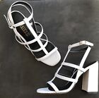 Size Au6 1/2 Strappy Sandals By “ Siren “ White Croc Print Leather - Block Heel