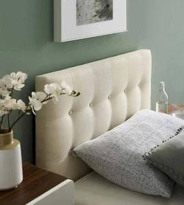 Emily Tufted Button Linen Fabric Upholstered Twin Headboard in Ivory - Picture 1 of 6