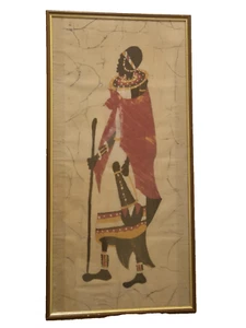 Vintage African Batik Fork Art Wall Hanging Framed Decorative - Picture 1 of 9