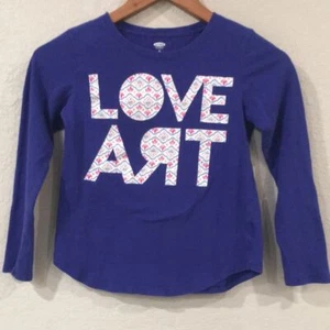 Old Navy Girl Sz M 8 Shirt Blue Long Sleeve Love Art Graphic Tee Colorful Casual - Picture 1 of 7