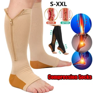 Compression Socks With Zipper Support Copper Stockings 20-30mmHg For Women Men - Picture 1 of 18