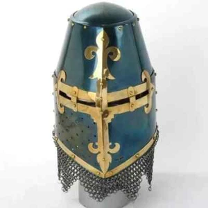 Templar Knight Black Helmet Crusader Chainmail Chainmail Medieval Helmet - Picture 1 of 13