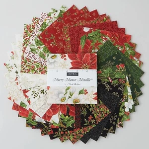 MODA Fabrics CHARM Pack - MERRY Manor METALLIC 42 x 5 inch CHRISTMAS squares - Picture 1 of 3