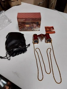 HQRP Opera Theatre Glass Optics Lens Binoculars Gold / Burgandy with Chain - Picture 1 of 6