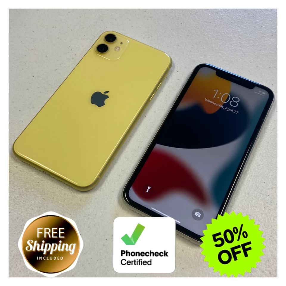 苹果 iPhone 11 64GB/128GB - 完好黑色、白色、红色 - 无锁 Verizon、T-Mobil — 第 1/4 张图片